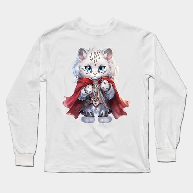 Cartoon Snow Leopard in Dracula Costume Long Sleeve T-Shirt by Chromatic Fusion Studio